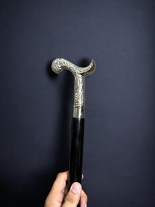 Handcrafted Wooden <b>Walking</b> Cane with Ornate Engraved Metal Handle Decorative Wood <b>Walking</b> <b>Stick</b> for <b>Men</b> and Women, Vintage Style - Product Image 2