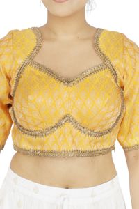 Blusa Corta de Seda 100% Tejida, Bordada en Amarillo, Tradicional, para Mujer, con Estampado, para Fiestas - Product Image 4