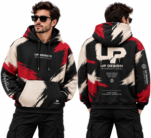 Custom Black <b>Red</b> White Graphic Print Oversized Hoodie Unisex Streetwear Heavyweight Pullover Hooded <b>Sweatshirt</b> for Men <b>Women</b> - Product Image 1