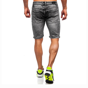 <b>Men's</b> Mid <b>Waist</b> Blue Cotton <b>Denim</b> Jeans <b>Shorts</b> with <b>Elastic</b> <b>Waist</b> Casual Solid Pattern Washed Technique Baggy Pants - Product Image 4