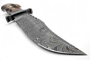 Cuchillo de exhibición de hoja fija de acero de Damasco con diseño de gota de lluvia, hecho a mano, con mango de asta de ciervo y nogal - Product Image 4