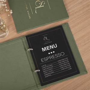 Nueva Llegada de Stock, Cubierta de Menú de Cuero PU Ecológico Hecha a Mano de Calidad Excepcional y Altamente Duradera con Logotipo Personalizado para Uso en Restaurantes - Product Image 1