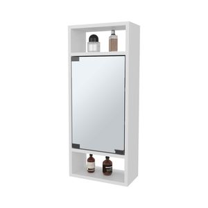 Mobile da Bagno Bianco con Armadietto Portamedicinali, Anta a Specchio e Vano Aperto - Product Image 5