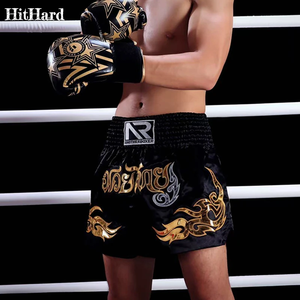 กางเกงมวยไทยคิกบ็อกซิ่งสำหรับผู้ชาย ผู้หญิง เด็ก กางเกงมวยไทยปักลายไทย สำหรับออกกำลังกายในยิม สีดำ กางเกง MMA BJJ ยิวยิตสู - Product Image 5