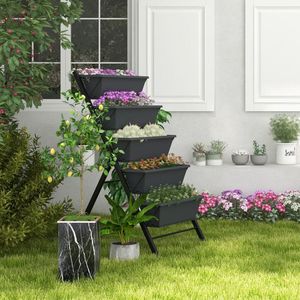 Jardinière Verticale surélevée à 5 Niveaux avec Roues et Boîtes de Rangement, Pots et Jardinières à Fleurs - Product Image 4