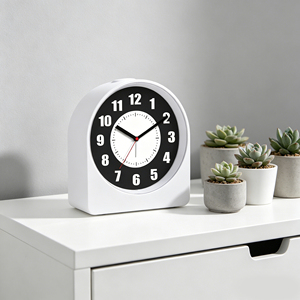 Réveil silencieux blanc de 3,7 pouces avec veilleuse d'ambiance pour salon, design de table minimaliste pour bureau, salle d'étude et espaces communs - Product Image 1