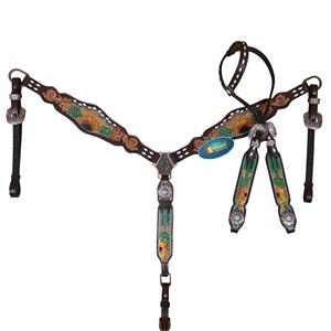 Ensemble de sellerie western : têtière, collier de poitrine et rênes pour selle western – Cuir durable de haute qualité – Équipement équestre complet et parfait - Product Image 1