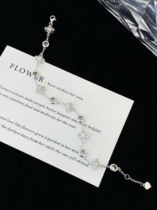 Four Leaf Design <b>Solid</b> Gold Moissanite Diamond <b>Bracelet</b> Round Brilliant Cut Flower Design Claw Set Chain Link Jewelry - Product Image 4