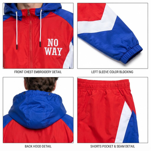 Men Hooded Windbreaker Jacket and Shorts 2 Piece <b>Set</b> 100% Nylon Waterproof Street Style <b>Twin</b> <b>Set</b> Lightweight Men Hooded Short Se - Product Image 6