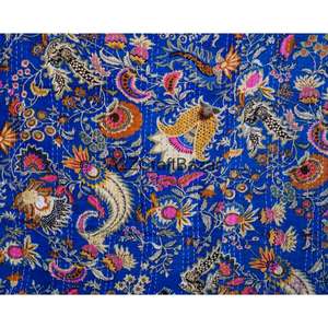 Colcha Kantha india hecha a mano con estampado de bloques, 100% algodón, colcha floral multicolor vintage Gudri para hotel - Product Image 2