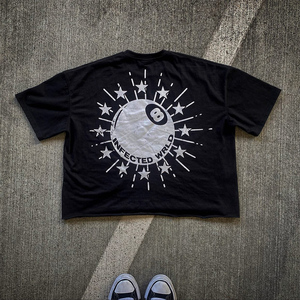 Camiseta de corte cuadrado de algodón pesado de 300GSM con logo personalizado, estilo streetwear, top corto gráfico oversize para hombre - Product Image 1
