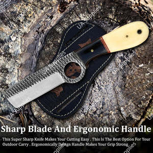 Couteau de chasse/camping à lame fixe en acier inoxydable, dos droit, avec trou pour le pouce, manche en os de chameau et résine, longueur totale 8 pouces, OEM/ODM - Product Image 4