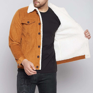 Chaqueta de Mezclilla para Hombre, Forrada con Pelo Sintético, Cierre de Botones, Estilo Casual, Otoñal, Color Sólido, Corte Regular - Product Image 5