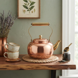 Bouilloire à thé en cuivre pur poli miroir de qualité supérieure avec poignée en laiton massif, vente en gros, chauffe-eau pour cuisinière pour restaurant - Product Image 2