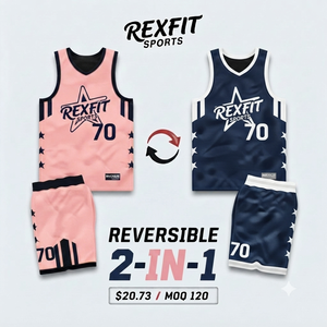 ชุดบาสเก็ตบอล Rexfit Sports แบบสั่งทำพิเศษ ลายตารางหมากรุก คอวี แขนกุด สำหรับผู้ใหญ่ 男女  ระบายเหงื่อได้ดี ใช้ได้ทุกฤดู - Product Image 5