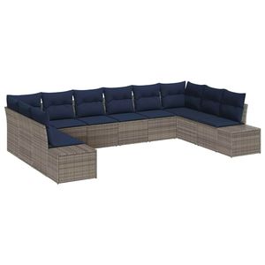 Juego de sofás de jardín de poliratán gris de 10 piezas con cojines - Product Image 2