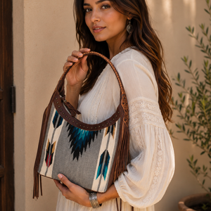 Bolso de Hombro de Cuero Tejido Estilo Bohemio Occidental Vintage de Royal International, Bolso Bandolera con Flecos Hecho a Mano para Mujer, Estilo Tribal del Suroeste - Product Image 2