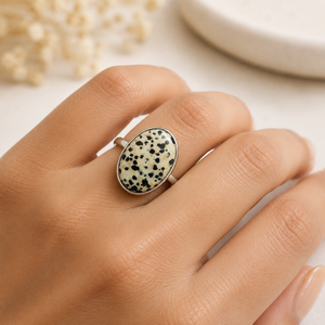 Bague en jaspe dalmatien naturel, argent sterling 925, cabochon ovale, pierre précieuse, bijoux faits à la main pour femmes, vente en gros, bague ajustable KGN - Product Image 5