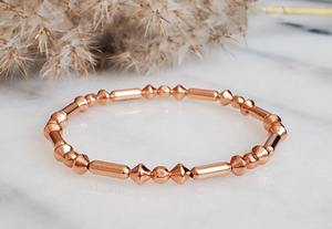 Belladec Elegant <b>Copper</b> Beaded Stretch <b>Bangle</b> Handmade Geometric Bead Minimalist Fashion Jewelry Gift Women's Classic Red <b>Copper</b> - Product Image 2
