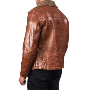 Veste de motard en cuir véritable marron pour homme SAAR INDUSTRIES, imperméable, coupe-vent, avec col en fourrure pour l'hiver - Product Image 5