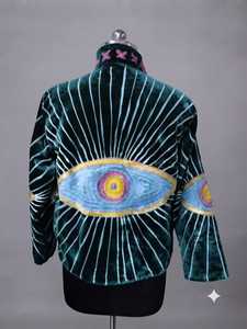 Teal Green Velvet Stand Collar Jacket Men Vintage Suzani Print Ethnic Open Stitch Outerwear Bohemian Style Eco-Friendly <b>Winter</b> - Product Image 5
