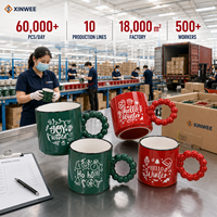 Juego de Tazas de Café de Cerámica Navideñas con Asa Redonda Decorada con Cuentas, Logotipo Personalizado, Fabricante OEM ODM, Etiqueta Privada, Colección de Regalos al por Mayor