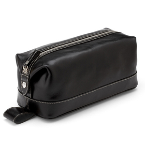Custom Logo Black Leather <b>Men's</b> Dopp Kit Toiletry Wash Bag Travel Cosmetic <b>Pouch</b> for <b>Men</b>. - Product Image 6