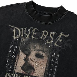 Camisetas para hombre con lavado ácido, diseño de personaje y pedrería, transpirables, con estampado DTG personalizado, de manga corta, cuello redondo grueso, oversize, 300 gramos - Product Image 5