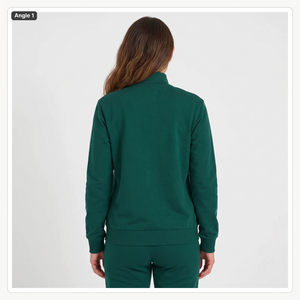 Chaqueta Bomber Verde de Punto con Cierre para Mujer, Corte Regular, Cuello Alto, Sudadera Informal de Color Sólido, Manga Larga, para Otoño - Product Image 5