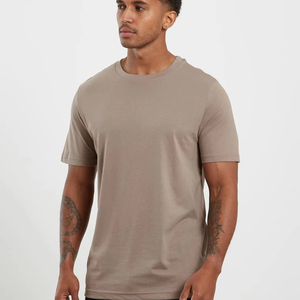 T-shirt en jersey de coton à manches courtes et col rond pour homme, coupe classique, couleur unie, style décontracté - Product Image 1