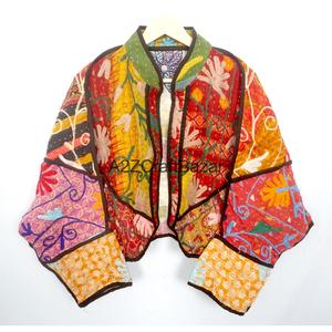 Rajasthan Hand Quilted <b>Kantha</b> <b>Jacket</b> Block Print Quilted Eco-Friendly Vintage Women's Winter 100% Cotton <b>Jackets</b> - Product Image 1