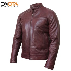 Veste en cuir respirante classique pour l'hiver, unisexe, en cuir de mouton et de vache véritable, fermeture éclair simple, style motard vintage - Product Image 2