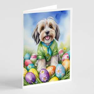 Whimsical Tibetan Terrier <b>Easter</b> Egg Hunt A7 Greeting <b>Cards</b> <b>Pack</b> of 8 Blank Note <b>Cards</b> with Envelopes Size 5x7 - Product Image 1