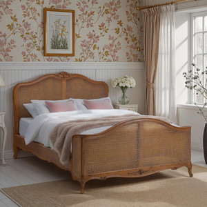 Cama Villeneuve Moderna de Ratán Francés y Madera de Teca, Cabecera Bellamente Arqueada, Panel Tejido Intrincado, Construcción de Madera Sólida, Ecológica - Product Image 6