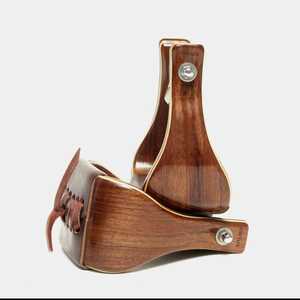 Estribos de madera para montura western con revestimiento de cuero y herrajes SUS304 para equitación - Product Image 5
