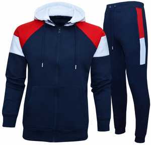 High Quality 350gsm Men's Color Block Tracksuit Set Raglan Sleeve Full Zip Hoodie and Jogger Pants 2 Piece Fleece Sweatsuit - Product Image 2
