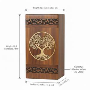 Urna Funeraria de Madera Maciza Premium con Grabado del Árbol de la Vida, Recipiente para Cenizas Conmemorativas para Adultos, Uso de Exportadores - Product Image 6