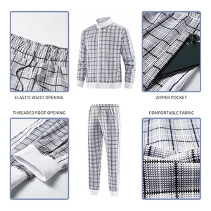 White Grey Micro Check Plaid Tracksuit Men Side Stripe Zip Jacket <b>Jogger</b> Set Athleisure Sportswear - Product Image 4