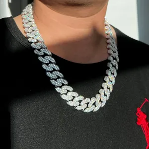 Massive 925 <b>Silver</b> VVS Moissanite 3D Cuban Chain Necklace Heavy Iced Out Link <b>Choker</b> Moissanite Bling Jewelry Pass Diamond Test - Product Image 1