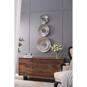 Set di 3 Dischi Decorativi da Parete in Argento Testurizzato per Soggiorno, Camera da Letto, Ingresso o Ufficio - Product Image 1