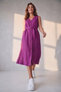 Women's 100% Cotton Sleeveless V-Neck Wrap Midi <b>Dress</b> With Belt Loose Fit Casual <b>Spring</b> Solid Color Breathable Fabric - Product Image 1