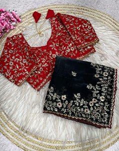 Reglance Pure para Saree de Satén, Aspecto Elegante y Lujoso, Diseño Moderno, Bordado Intenso, Blusa Completamente Cosida, Brillo Premium - Product Image 3
