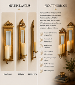 Traditional Gold Plated Wall <b>Sconce</b> Set of 2 Rectangular Framed <b>Candle</b> Holders Decorative Hanging Ornamental Design - Product Image 3