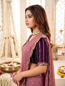<b>Purple</b> Georgette Silk <b>Saree</b> Sequin Embroidered Traditional Indian Wear for Wedding Party Women Sun Protection All Seasons - Product Image 4