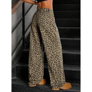 Jean en denim léger pour femme, coupe droite, taille haute, imprimé léopard, style baggy, rétro - Product Image 4