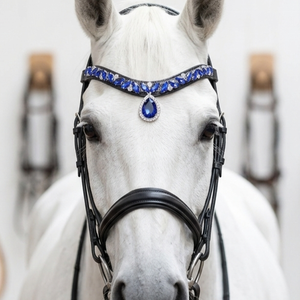 Luxury Royal Blue Drop Crystal Browband Bling U Shape Leather Horse Bridle Tack Equestrian Dressage Crown Headband HMGLOBAL - Product Image 4