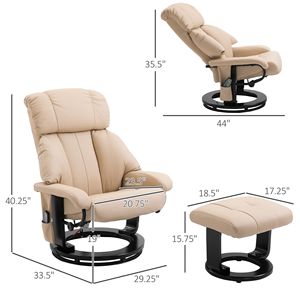 Poltrona Reclinabile Massaggiante in Pelle Beige con Poggiapiedi, Funzione Vibrazione e Riscaldamento a 10 Punti, Manuale, per Soggiorno - Product Image 3