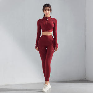 Ensemble deux pièces pour femme : veste zippée compressive et leggings de yoga, vêtements de sport et de fitness - Product Image 2