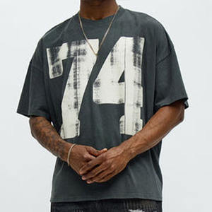Camiseta de algodón 100% para hombre, estilo vintage, lavado desgastado, con gráfico del número 74, informal, streetwear, proveedor OEM ODM de EE. UU. - Product Image 4