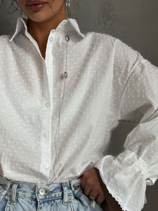 Chemise tendance en coton pour femme, style chic printemps-été, bouton unique, nouvelle collection automne, élégante, manches évasées - Product Image 3